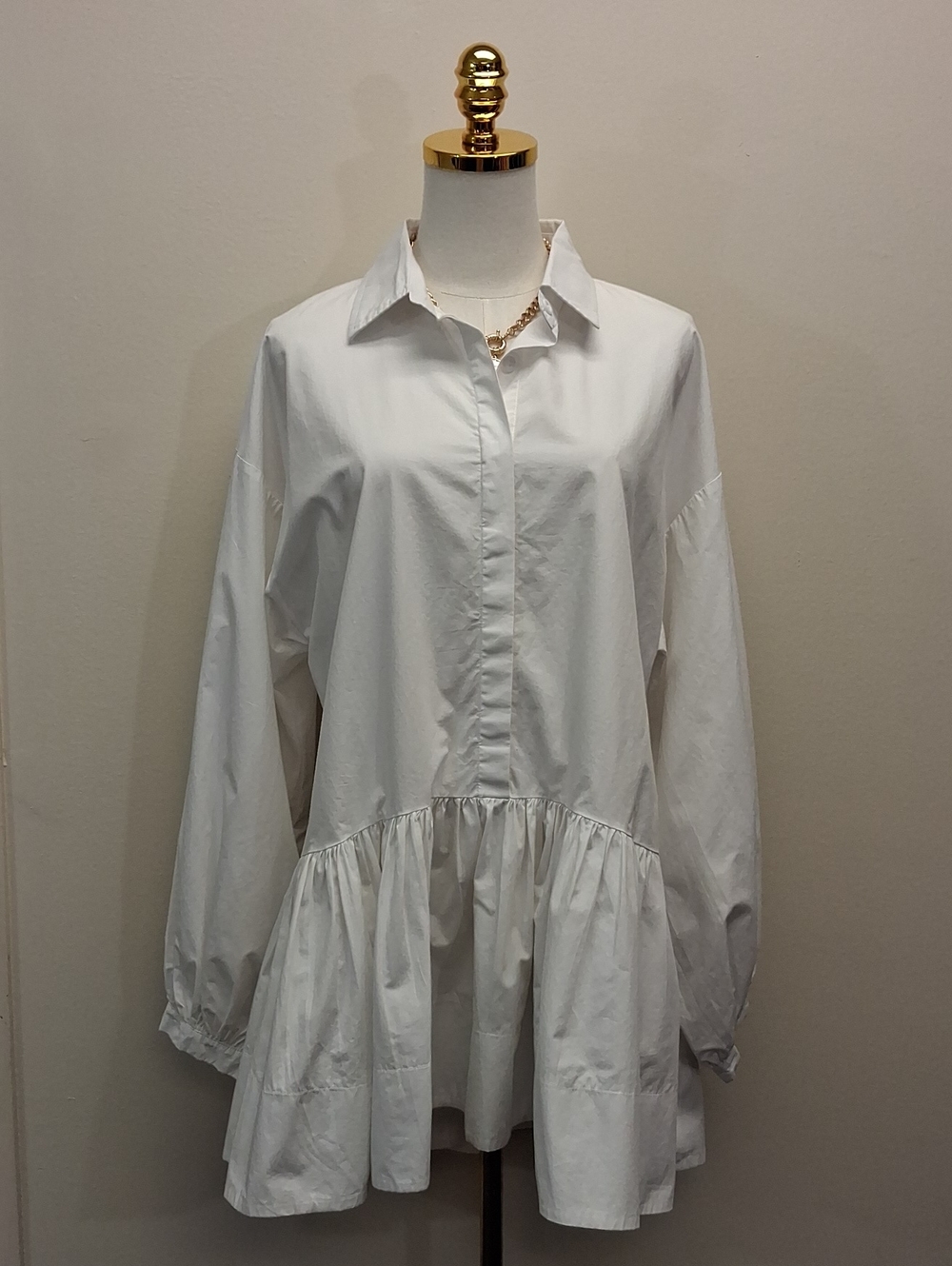 White Cotton Peplum Button-Front Tunic Top Size XL